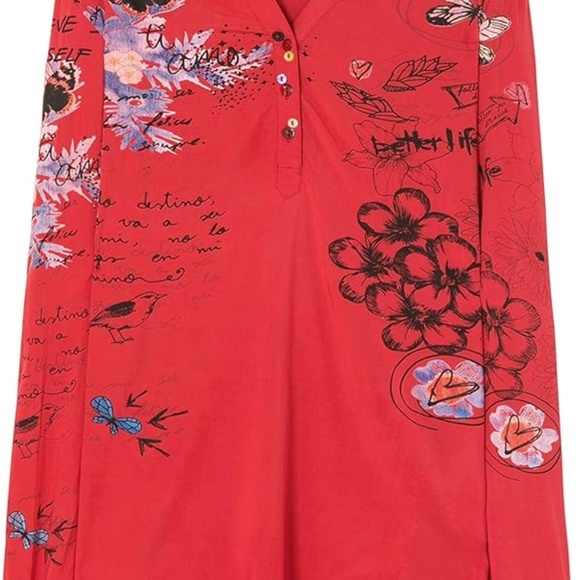 Desigual Tunic Lisa red graffiti blouse words size 4 - Picture 4 of 6